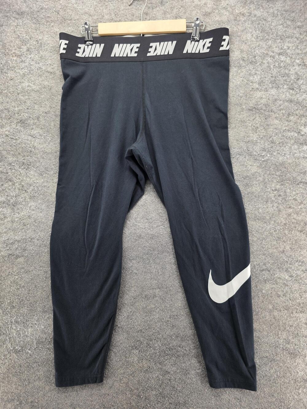 Nike Leggings Womens 1X Black Ankle High Rise Cotton Spandex Jersey Logo